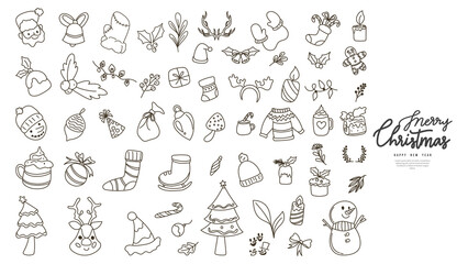 Set of Christmas and New Year Element collection with seasonal , cartoon vector