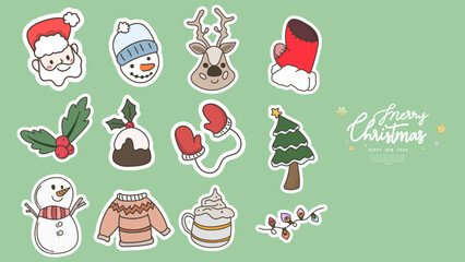 Set of Christmas and New Year Element collection with seasonal , cartoon vector