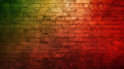 Fototapeta na wymiar vintage brick wall Christmas background, neon red green wallpaper grunge texture