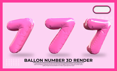 Bundle of 3D Render number 7 balloon color pink transparent 