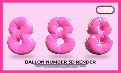 Bundle of 3D Render number 8 balloon color pink transparent 