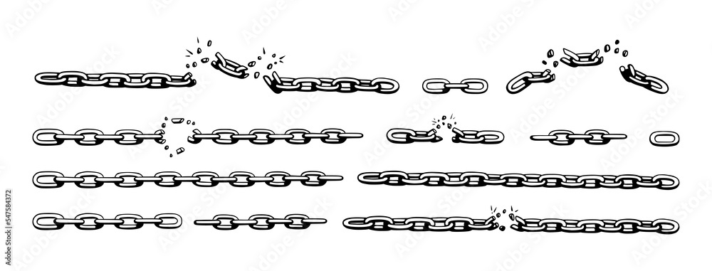 Fototapete broken chain with shatters as symbol of strength and freedom. sketch of metal chains. vector illustr