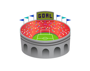 Gray large capacity outdoor football or soccer stadium icon in the city on transparent background