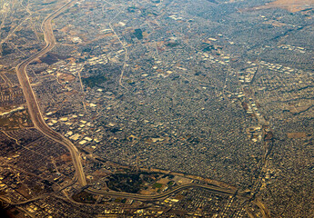 aerial view of El Paso, Texas, the border to Mexico and Ciudad Juárez, Mexico