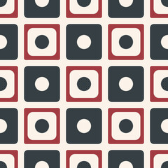 Vector contemporary red-blue color small geometric square circle random shape seamless pattern background. Use for fabric, home decoration elements, upholstery, wrapping.