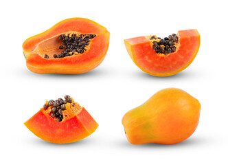 Fototapeta premium Set of papaya isolated on transparent png