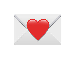 Back of white envelope icon and sealed with red heart  on transparent background