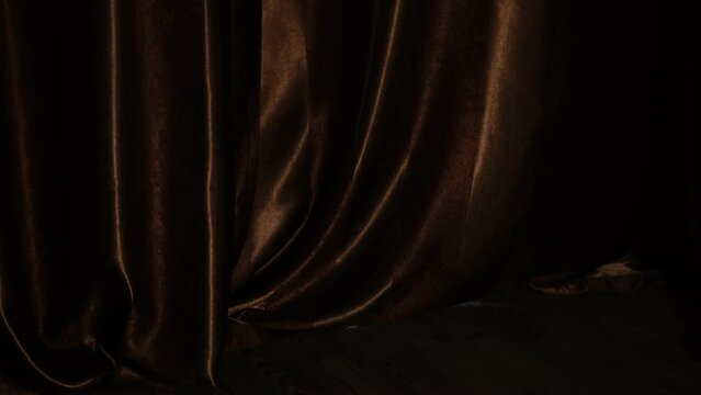 Elegant legs of dancer, actress woman on silver hells in enters the stage.