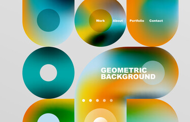 Circles and round shapes landing page abstract geometric background. Web page for website or mobile app wallpaper