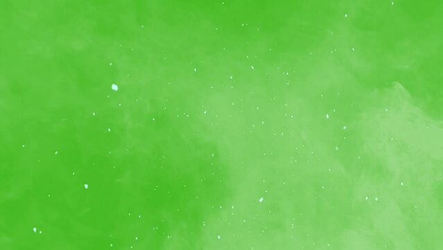steam, snow cold wind on blue green screen background. White smoke blowing on blue green screen background.
