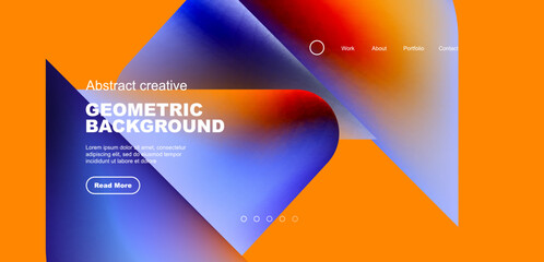 Geometric landing page background. Fluid colors and simple shapes abstract composition. Vector illustration for wallpaper, banner, background, leaflet, catalog, cover, flyer