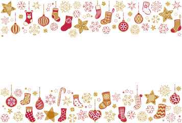 クリスマスフレーム　横　雪の結晶、靴下、星、オーナメント	