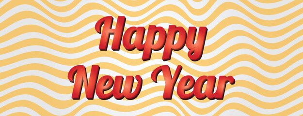 Happy New Year Text Effect with Wavy Line Template Design