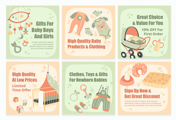 Fototapeta na wymiar Template network web page set for baby shop ad