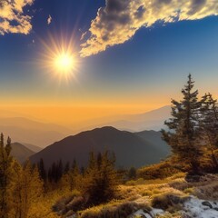 Naklejka premium sunset in the mountains