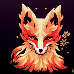 diecut sticker of a kitsune fox,
