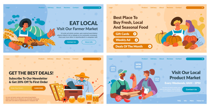 Web banner design set with farmers market ad