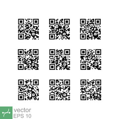 Fototapeta premium QR code icon set. Simple flat style. Mobile phone camera scan qrcode, technology concept. Vector illustration isolated on white background. EPS 10.