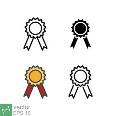 Award icon set. Simple flat, outline, solid style. Reward, recognition, honor, merit, medal, ribbon, rosette Medal, winner concept. Vector illustration isolated on white background. EPS 10.