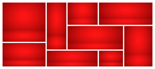 Obraz premium Empty red studio abstract backgrounds with spotlight effect. Product showcase backdrop. Stage lighting. Vector illustration