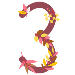 Pastel cute flower on decoration on number for decorating or printing