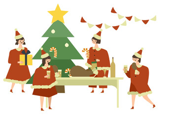クリスマスパーティをする子供たちのイラスト