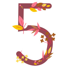 Pastel cute flower on decoration on number for decorating or printing