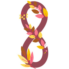 Pastel cute flower on decoration on number for decorating or printing