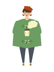 ホットドリンクを飲む男の子のイラスト