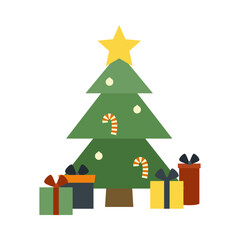 クリスマスツリーとプレゼントボックスのイラスト