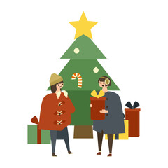 クリスマスプレゼントを渡す子供のイラスト