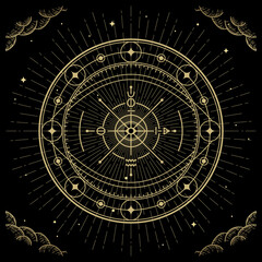 Wheel of fortune golden line art symbol