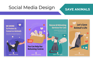 Social media story banner set with animal adoption