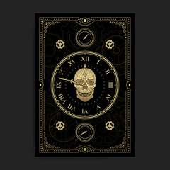 Clock or watch with a skull. Illustration of death
