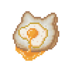 Naklejka premium bread in the shape of a cat, accompanied with a fried egg, pixel art food