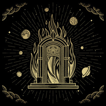 burning portal in space with planets clip art preview