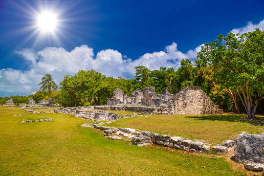 Ancient ruins of Maya in El Rey Archaeological Zone near Cancun, Yukatan, Mexico