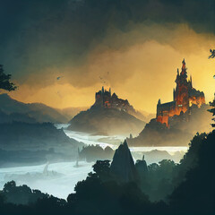 fantasy castle, long shot, landscape
