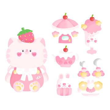 set of pink cat cupcake