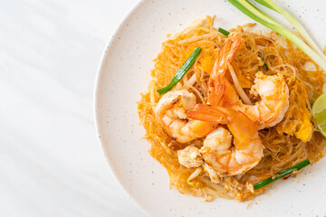 Vermicelli Pad Thai or Thai stir fried vermicelli with shrimps