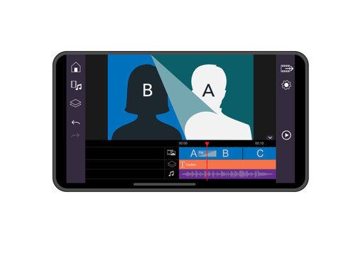 Application video editing-Effect on Smartphone. Video timeline-Transition display. Video Flip Transition