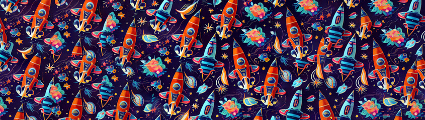 Ditsy Rocketship pattern for fabric