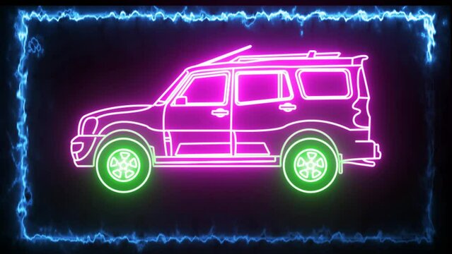 Car illustration Moving in neon style