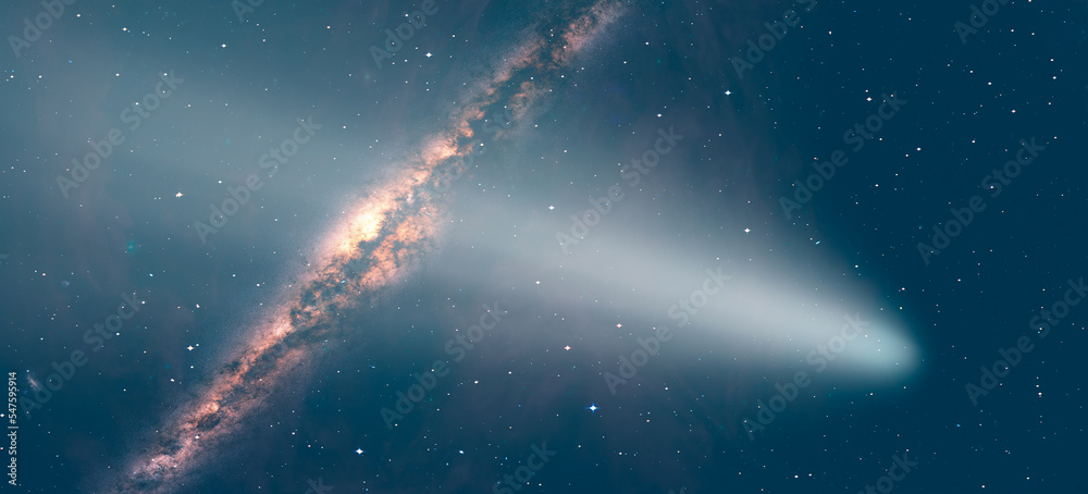 Poster Comet on the space Milky Way galaxy in the background 