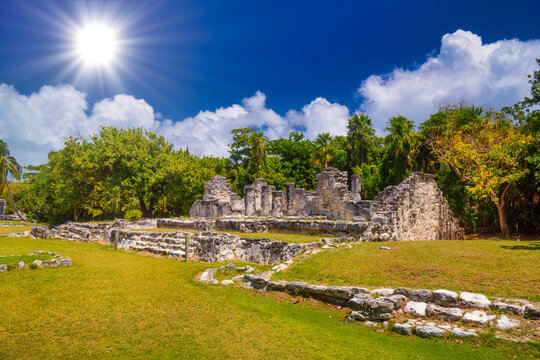 Ancient ruins of Maya in El Rey Archaeological Zone near Cancun, Yukatan, Mexico