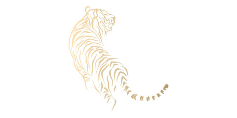 Tiger abstract paint by gold gradient brush stroke isolated on transparent background.