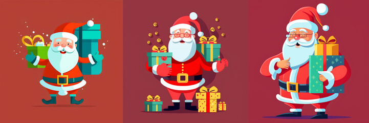 Collection vector design of Santa Claus with presents gift for Christmas New Year