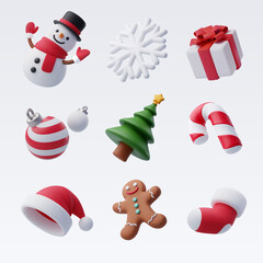 3D collection of Christmas element, Merry Christmas and happy new year greeting concept. © Kannapat