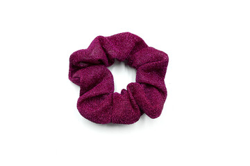 Red hair scrunchie isolated on white background.