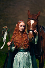 Fototapeta na wymiar forest elf girl with a horse 